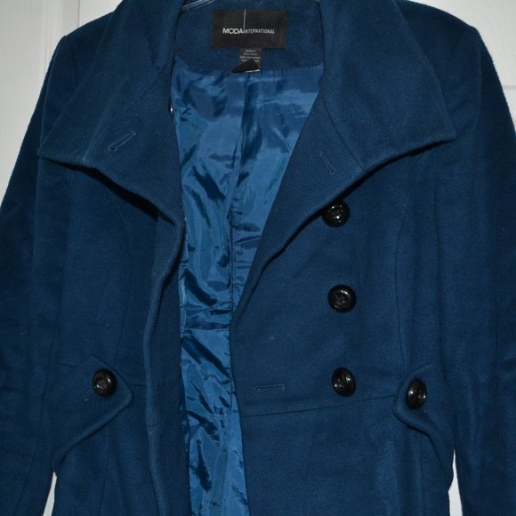 Victoria Secret Moda International Peacock Blue Wool Pea Coat, Medium - Picture 6 of 7